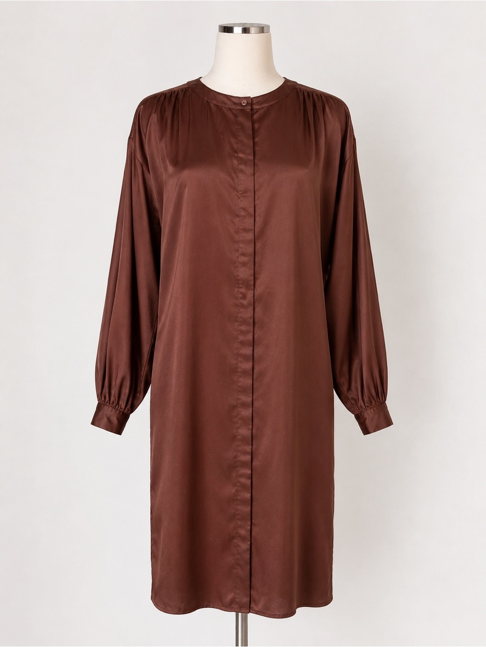 NWT H&M Chocolate Brown Long Sleeve Midi Shirt Dress Size S